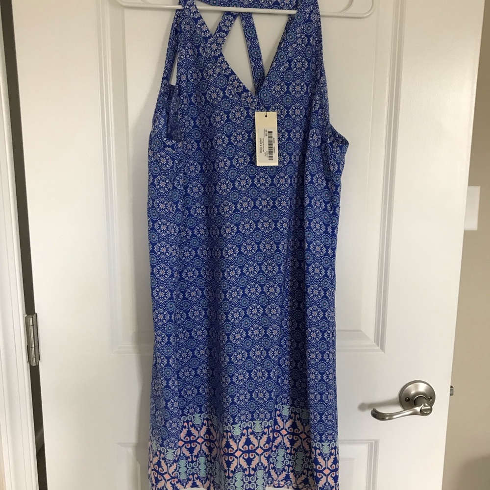 Skies are blue summer dress blue print cutout
